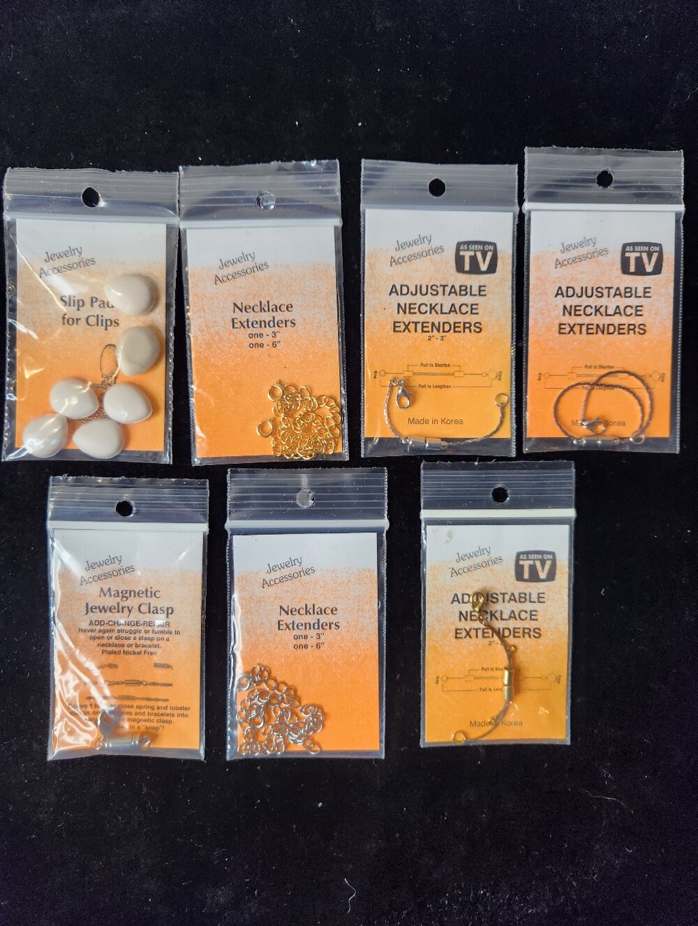 Lot Of 7 New Jewelry Necklace Extenders Clasps Slip Pads "As Seen On Tv" Korea